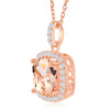 Sterling Silver Square Morganite CZ with White CZ Border Pendant - Rose Gold Plated w/chain