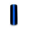 Matte Black Men's Silicone Ring With Vibrant Blue Colored Inlay