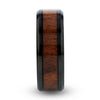 KONY Black Titanium Beveled Edges Black Walnut Wood Inlaid Ring