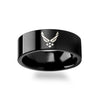 Military Symbol Engraving Flat Polished Black Tungsten Ring